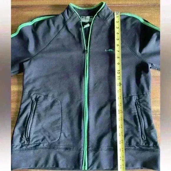 Lauren Ralph Lauren Active Full Zip Jacket Black with Green Trim Size Large - Picture 9 of 13
